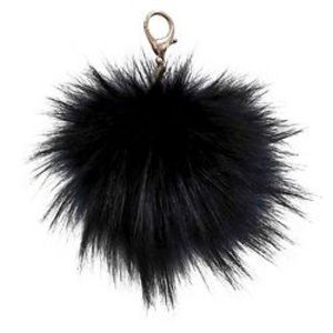 Faux Furry Pom Pom Keychain in Blue Black